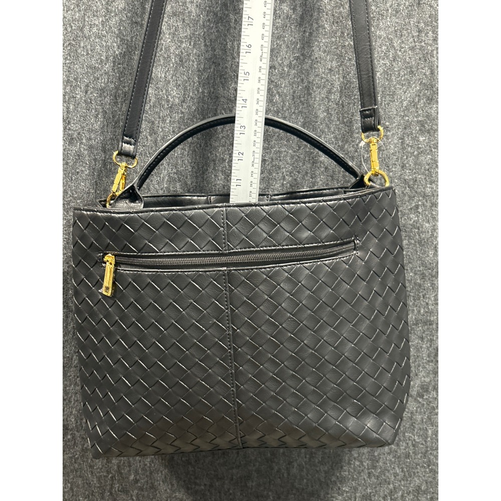 Time and Tru Woven Satchel Bag Women One Size Black NEW Crossbody Top Handle - Picture 14 of 14